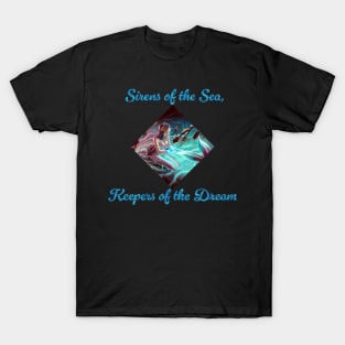 Sapphire Serenity: A Mermaid's Touch Painting (Diamond w/ Text) T-Shirt